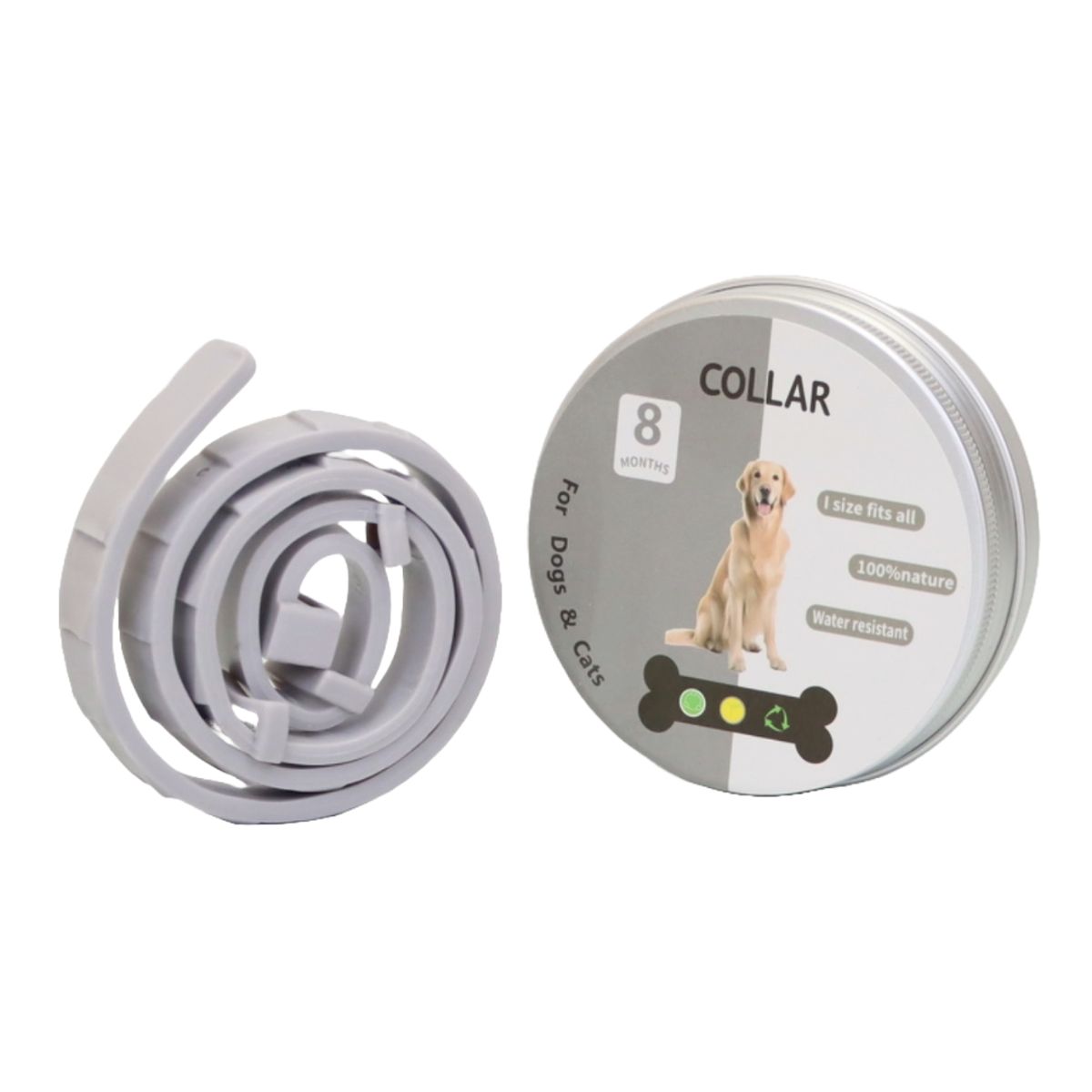 GENERICO - COLLAR ANTIPULGAS PARA PERRO GRANDE EN LATA - COLOR GRIS