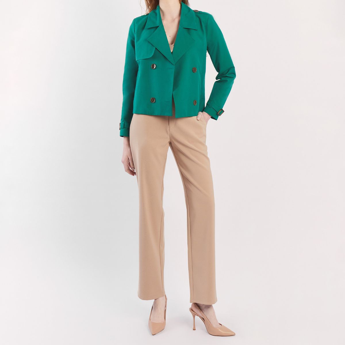 CAMILA VIALI - Camila Viali Cropped trench coat verde corta para mujer