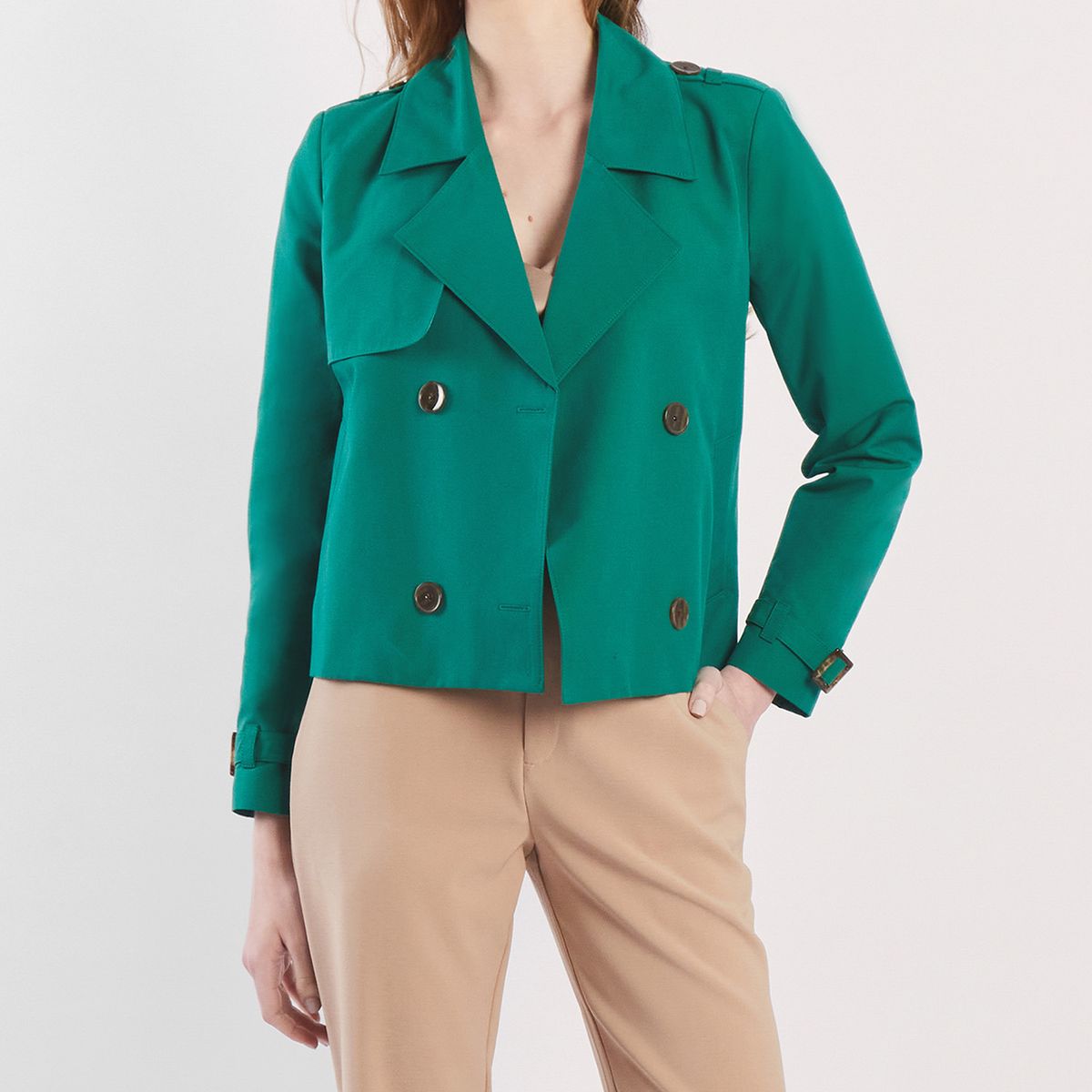 CAMILA VIALI - Camila Viali Cropped trench coat verde corta para mujer