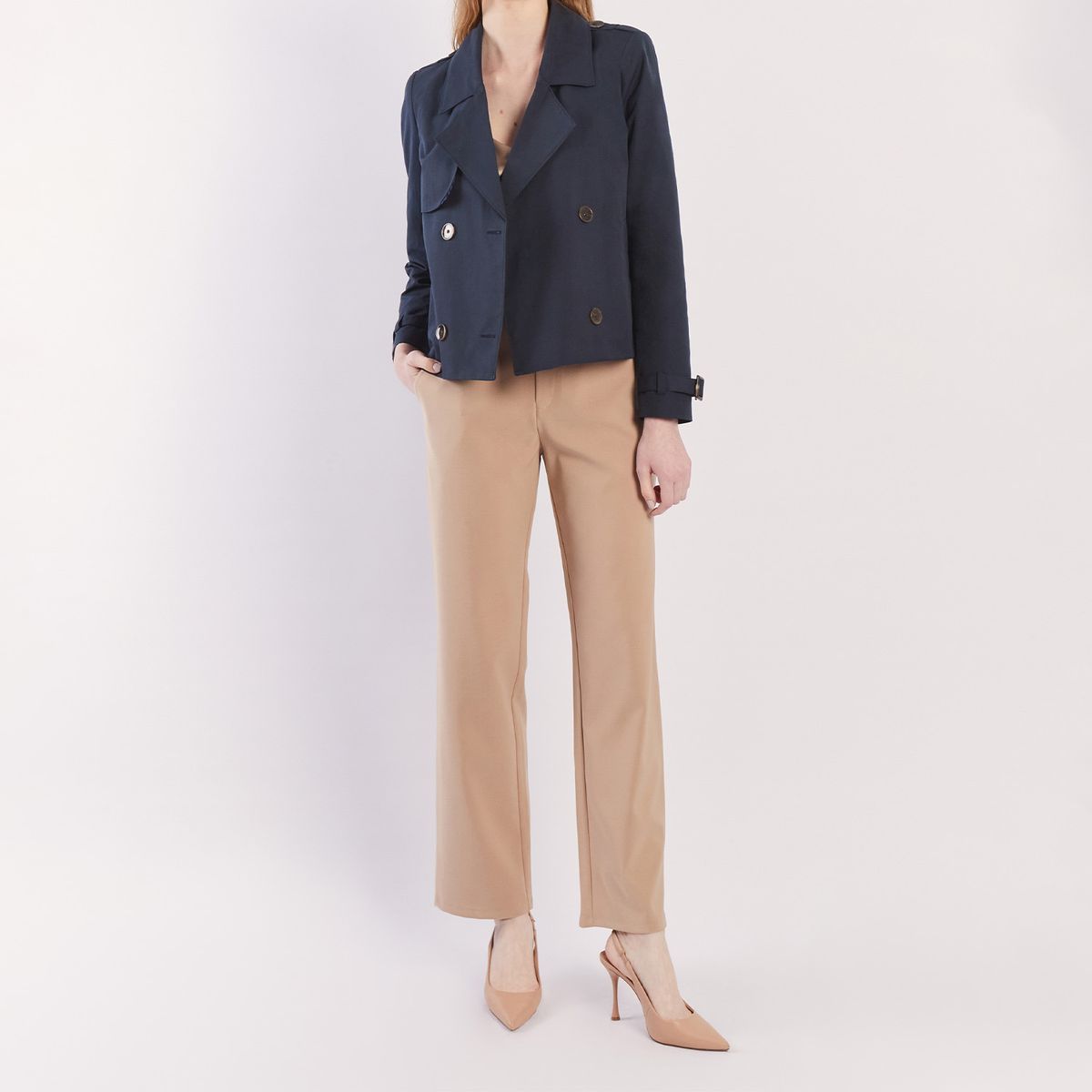 CAMILA VIALI - Camila Viali Cropped trench coat azul corta para mujer