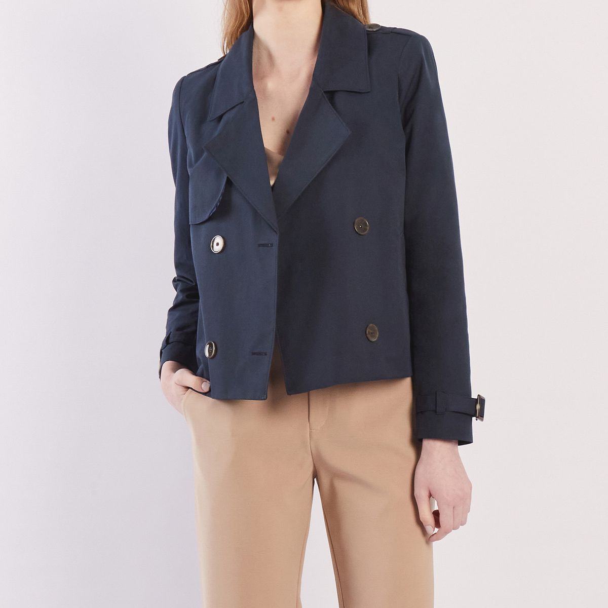 CAMILA VIALI - Camila Viali Cropped trench coat azul corta para mujer