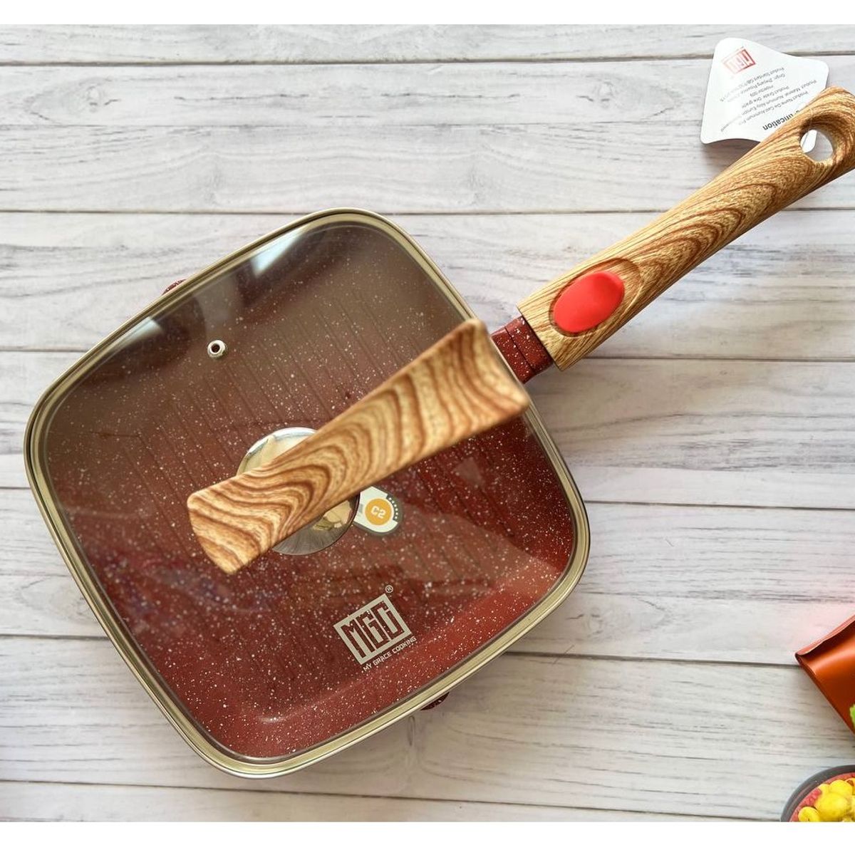 GENERICO - Sarten Antiadherente Granito Tipo Parrillero 24cm Rojo