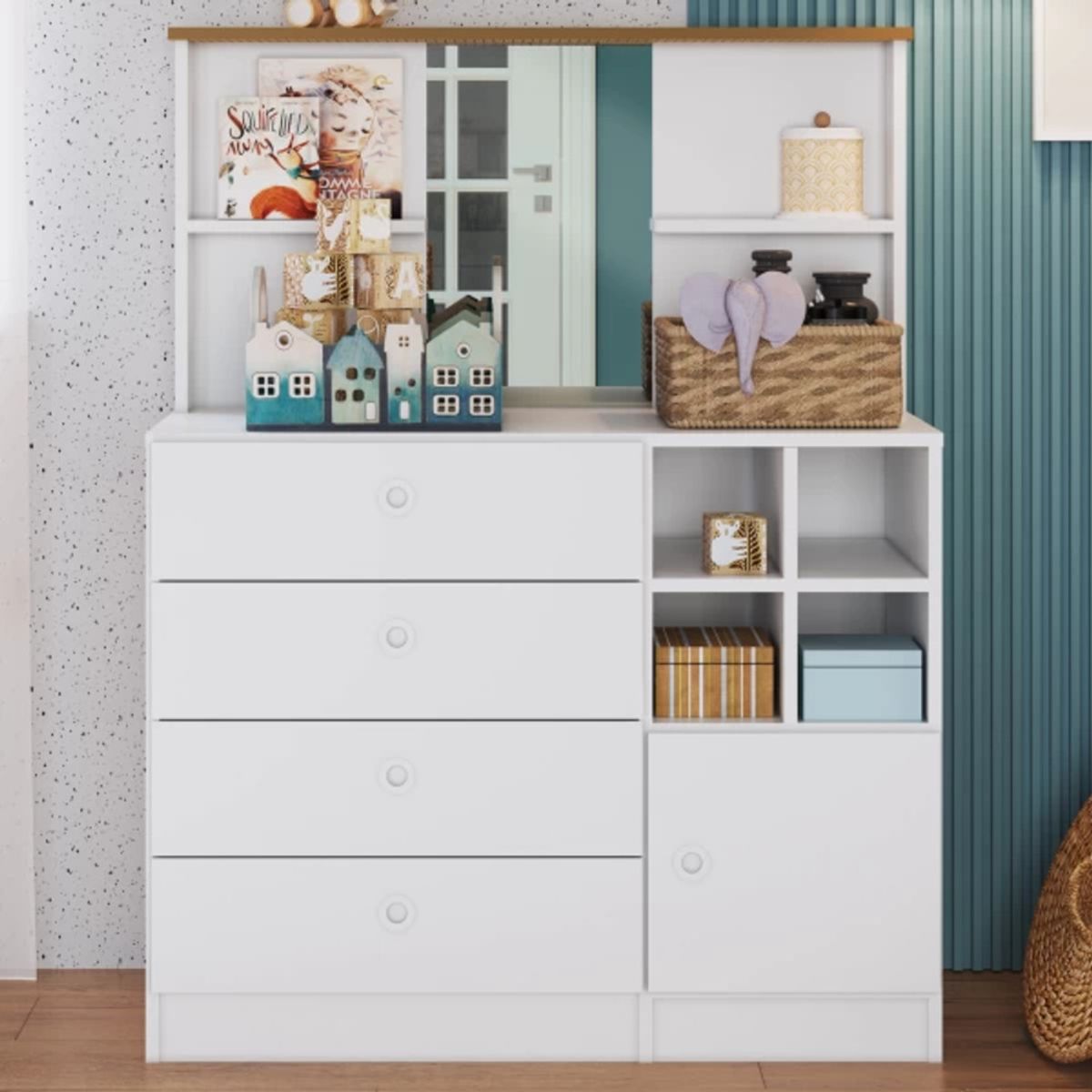 TU MESITA - Cómoda Infantil Artica con espejo 4 cajones TU MESITA