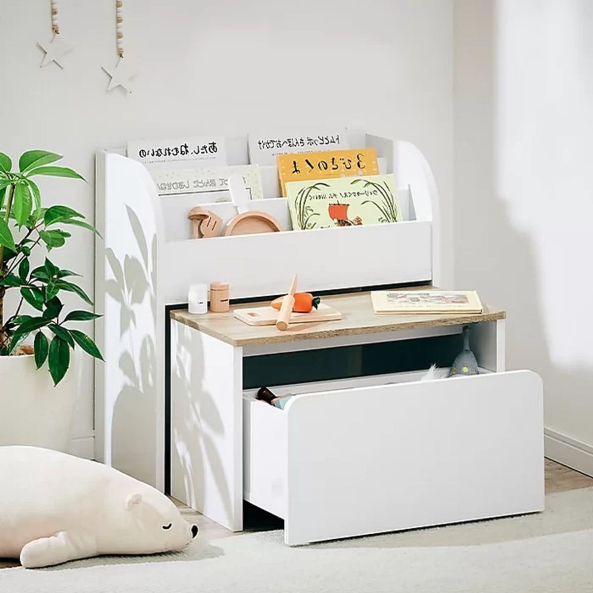 TU MESITA - Mueble Infantil 3 en 1 Librero+Mesa+Baúl Italo color Blanco TU MESITA