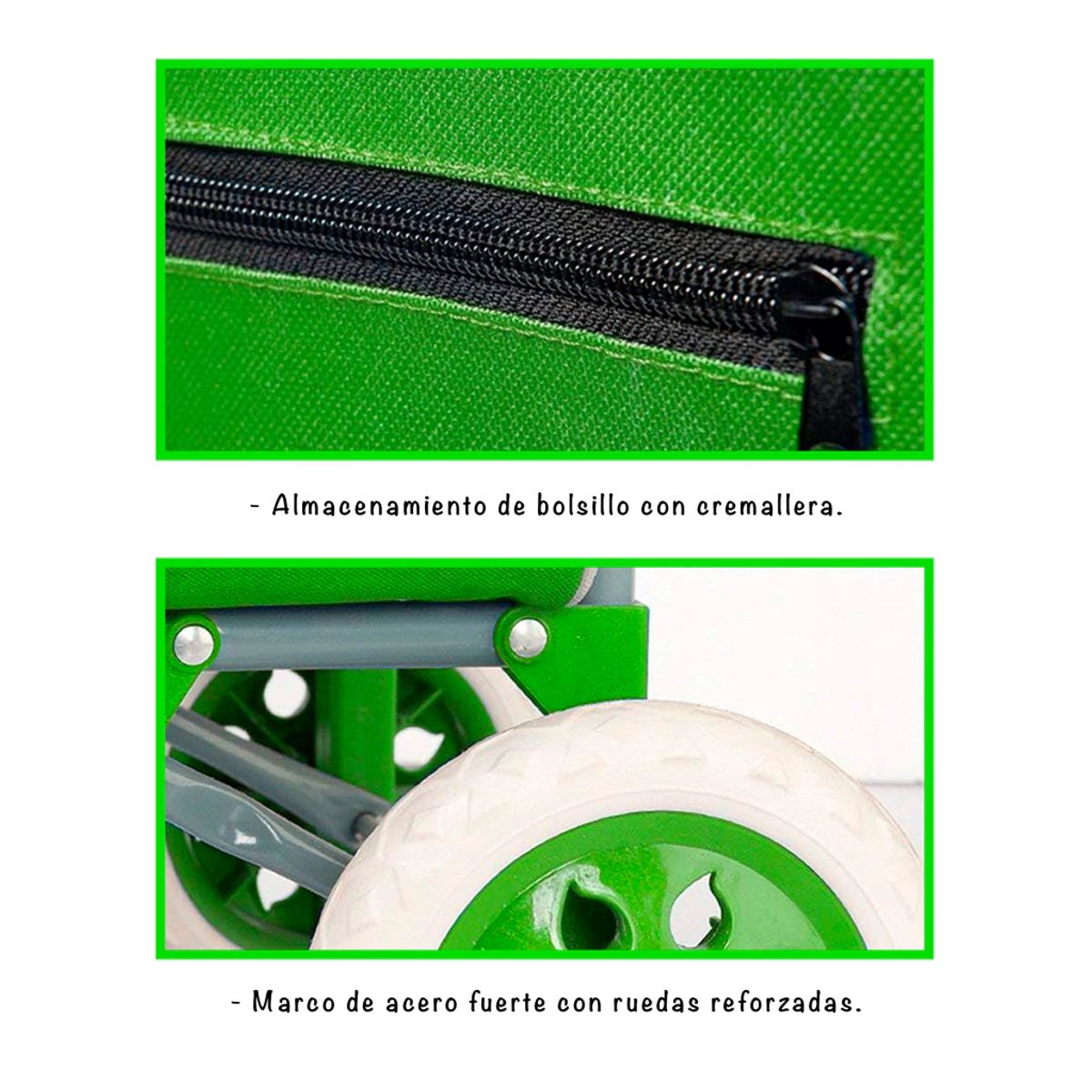 GENERICO - COCHE GRANDE CARRITO COMPRAS MERCADO HOGAR CON BOLSILLO Y CIERRE