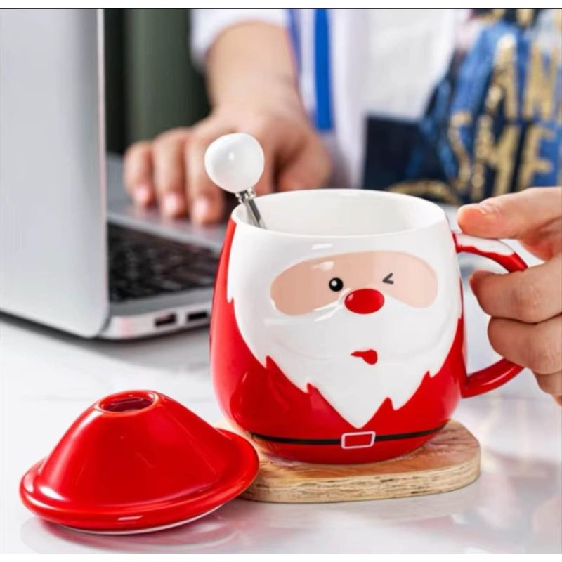 GENERICO - Taza Navideña con tapa de sombrero y cuchara