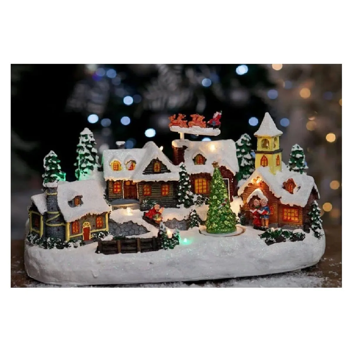 GENERICO - Villa Navideña Pueblo luminoso Musical Iglesia y Árbol Giratorio