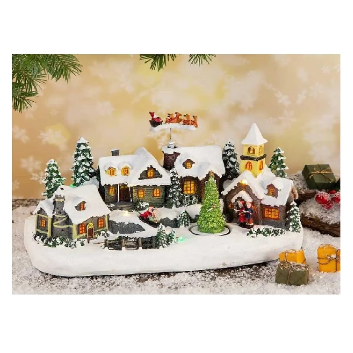 GENERICO - Villa Navideña Pueblo luminoso Musical Iglesia y Árbol Giratorio