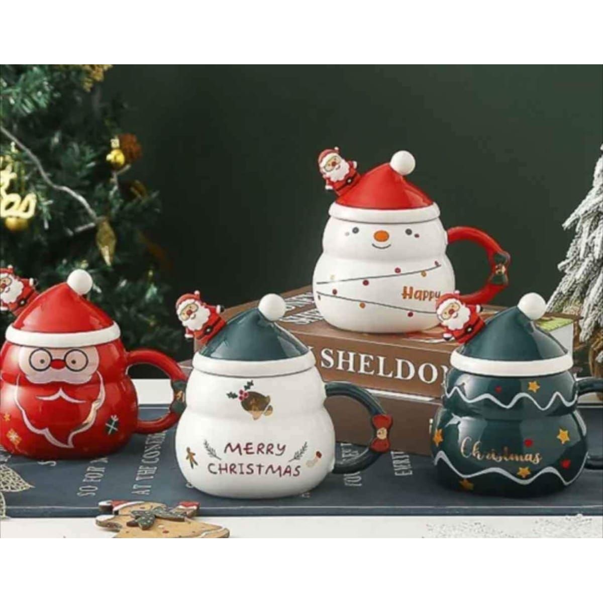 GENERICO - Taza Navideña con tapa de sombrero y cuchara