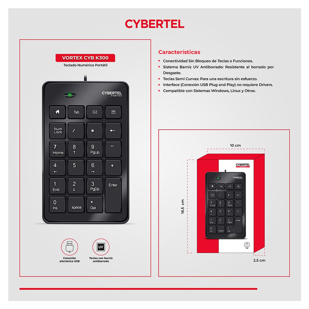 CYBERTEL - Teclado Numérico USB - CYBERTEL VORTEX