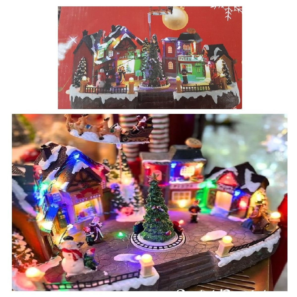 GENERICO - Villa Ciudad Navideña Animada Musical Luminoso Papá Noel con Trineo