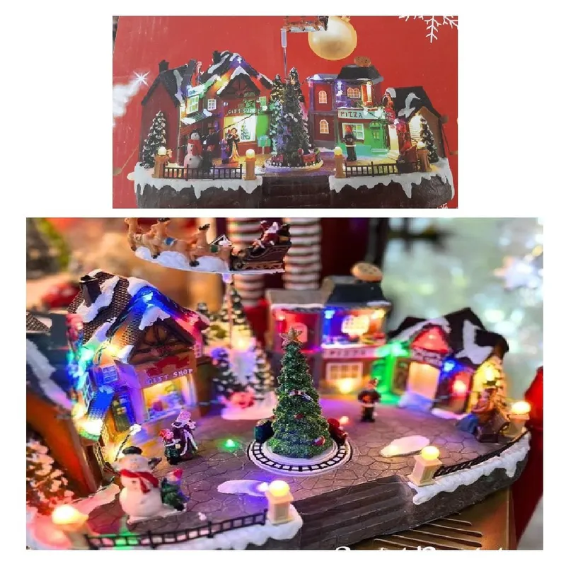 GENERICO - Villa Ciudad Navideña Animada Musical Luminoso Papá Noel con Trineo