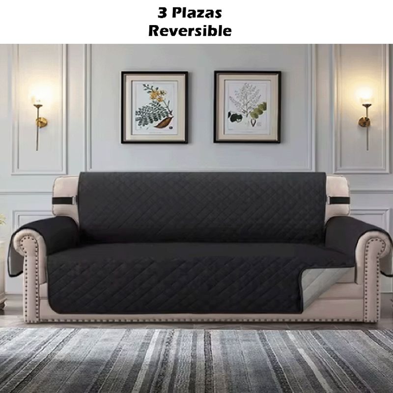 GENERICO - FUNDA COBERTOR PARA MUEBLE SOFÁ 3 CUERPOS GRIS OSCURO