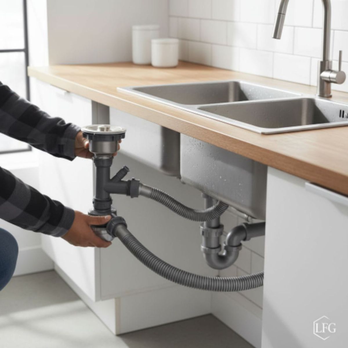 GENERICO - Sifon Desagüe y Trampa Doble para Lavadero Multifuncional Premium Gris Oscuro