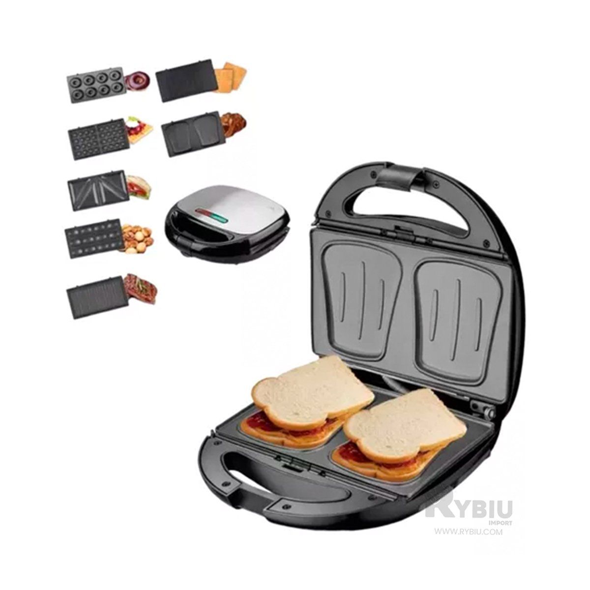 RYBIU IMPORT - Tostador Transportable 8 en 1 Negro Y+Envoltorio de Regalo