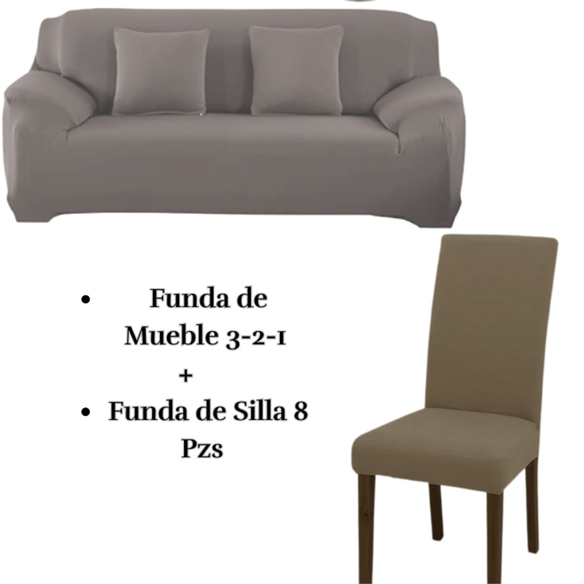 SALA FABULOSA - Pack Funda de Mueble 3-2-1 con 8 Fundas de Silla Lycra ARENA