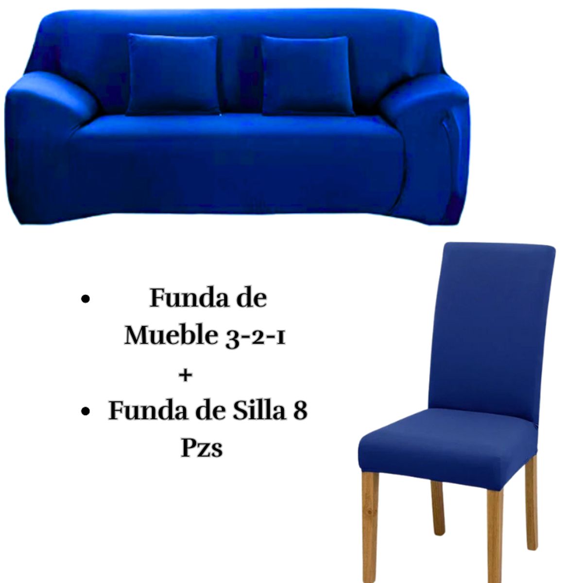 SALA FABULOSA - Pack Funda de Mueble 3-2-1 con 8 Fundas de Silla Lycra AZUL ELÉCTRICO
