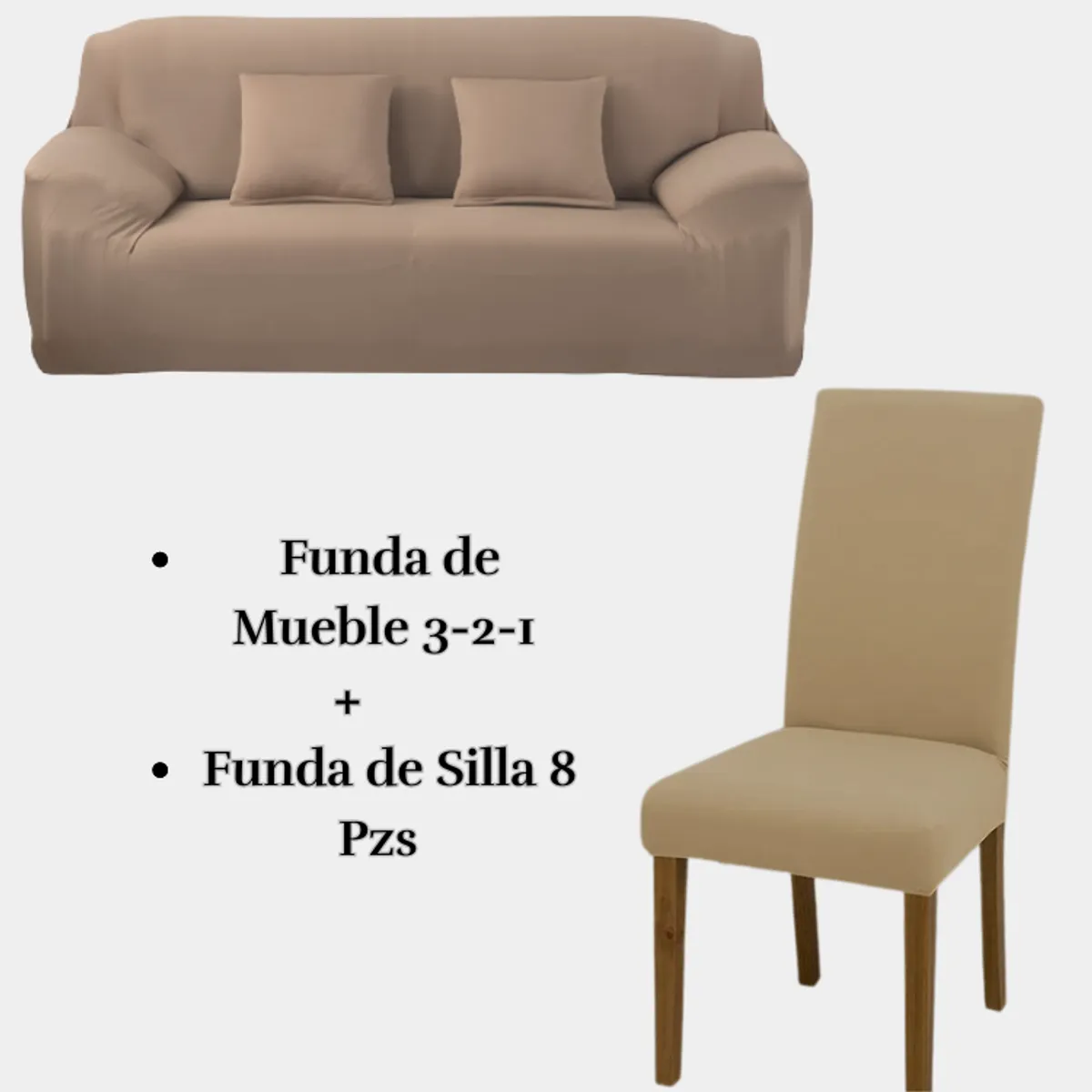 SALA FABULOSA - Pack Funda de Mueble 3-2-1 con 8 Fundas de Silla Lycra BEIGE