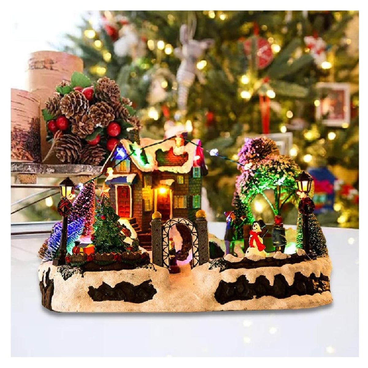 GENERICO - Villa Aldea Navideña Musical LED Adorno Patinadores Giratorios