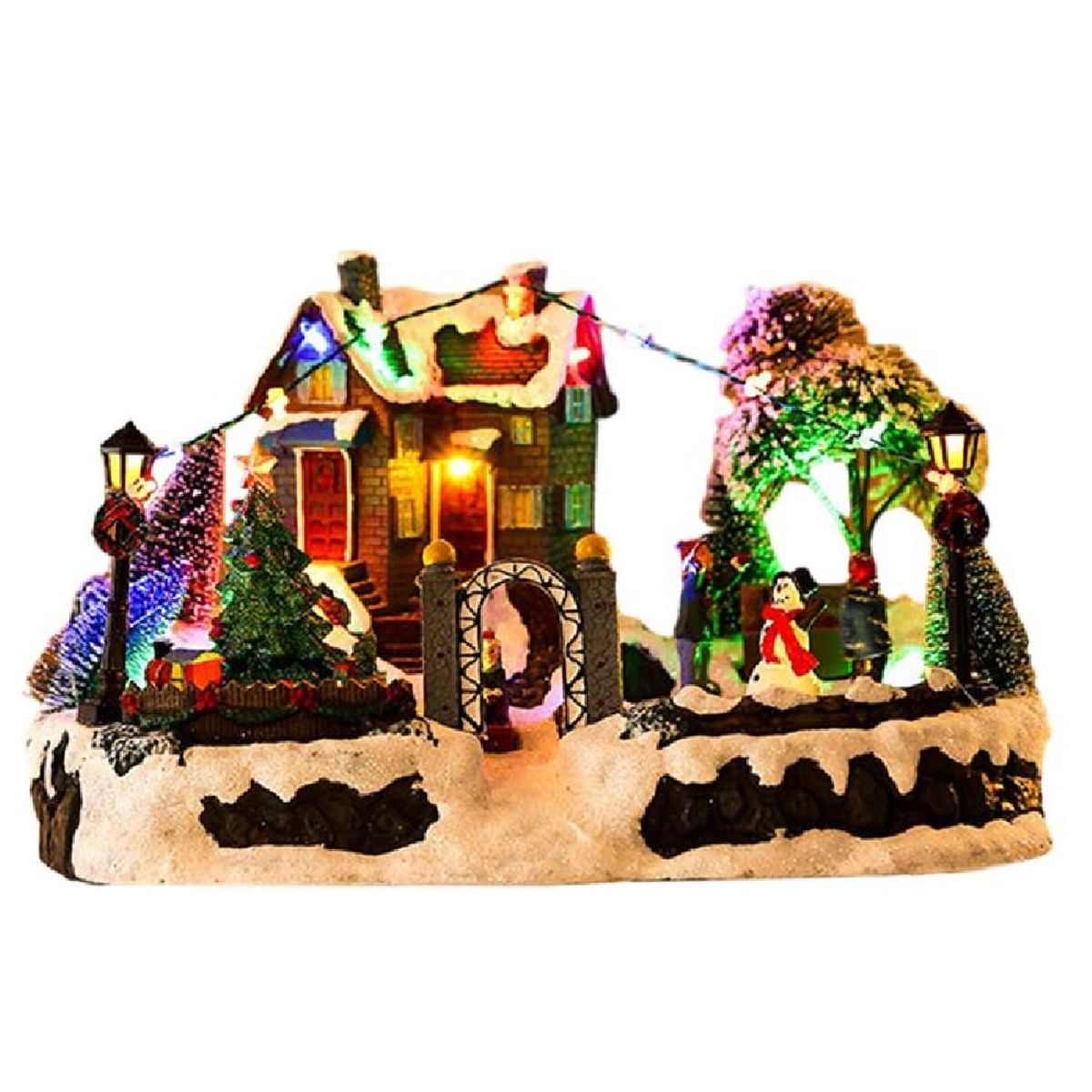 GENERICO - Villa Aldea Navideña Musical LED Adorno Patinadores Giratorios