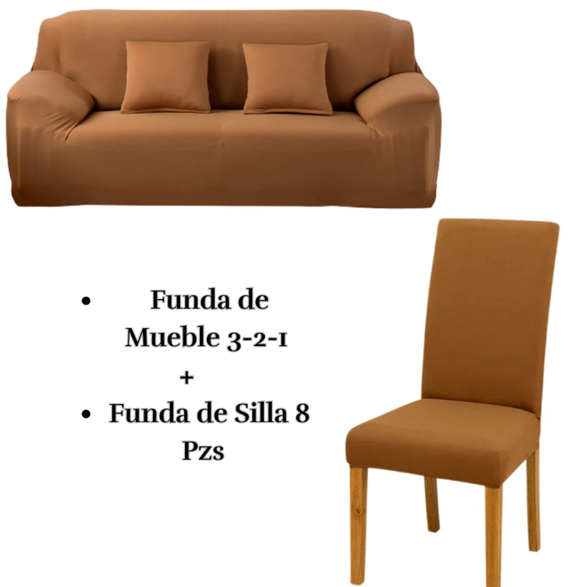 SALA FABULOSA - Pack Funda de Mueble 3-2-1 con 8 Fundas de Silla Lycra CAMEL