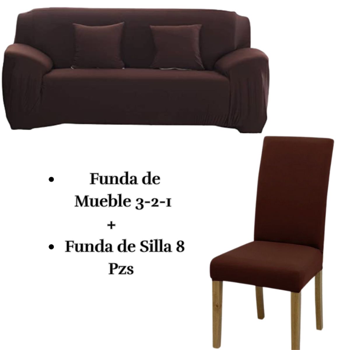 SALA FABULOSA - Pack Funda de Mueble 3-2-1 con 8 Fundas de Silla Lycra CHOCOLATE