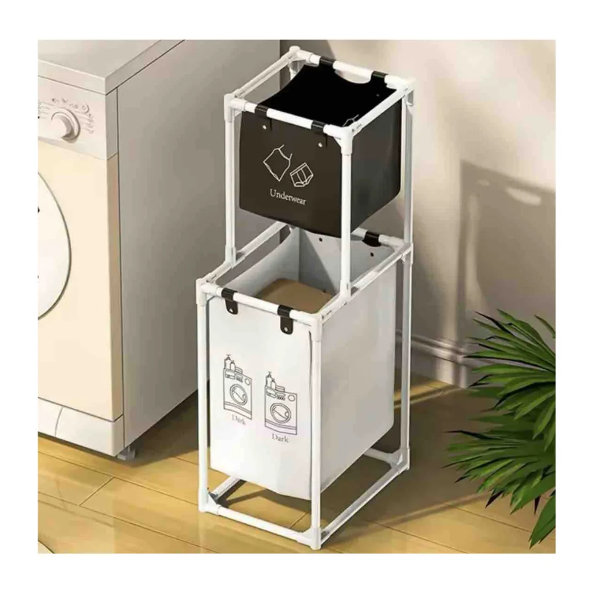 GENERICO - CESTA ORGANIZADORA DE ROPA BLANCO DE 2 PISOS
