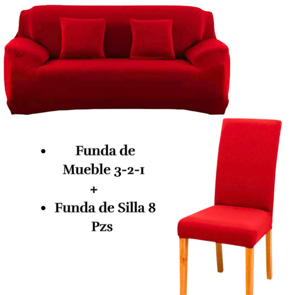 SALA FABULOSA - Pack Funda de Mueble 3-2-1 con 8 Fundas de Silla Lycra ROJO