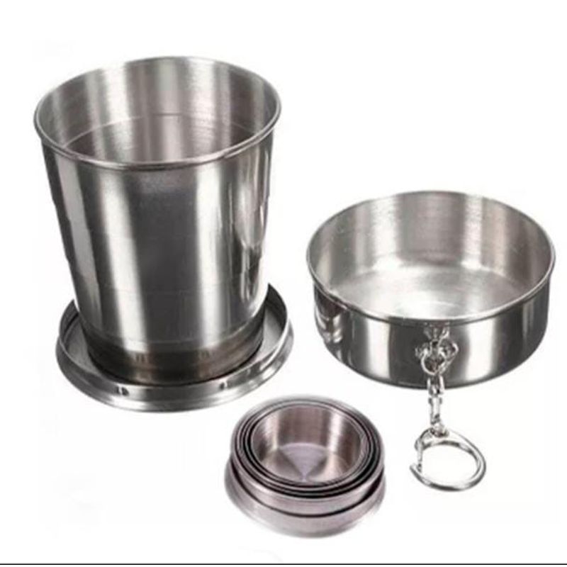 GENERICO - Vaso Plegable con Tapa de Acero Inoxidable 140 ml