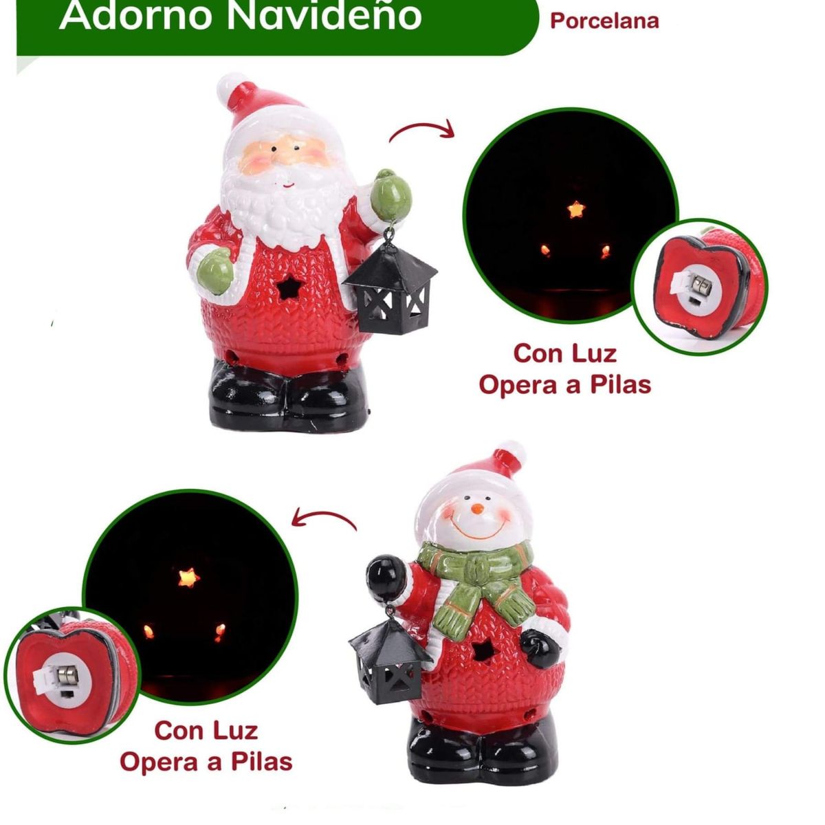GENERICO - Adorno Navideño de Ceramica con luz Led