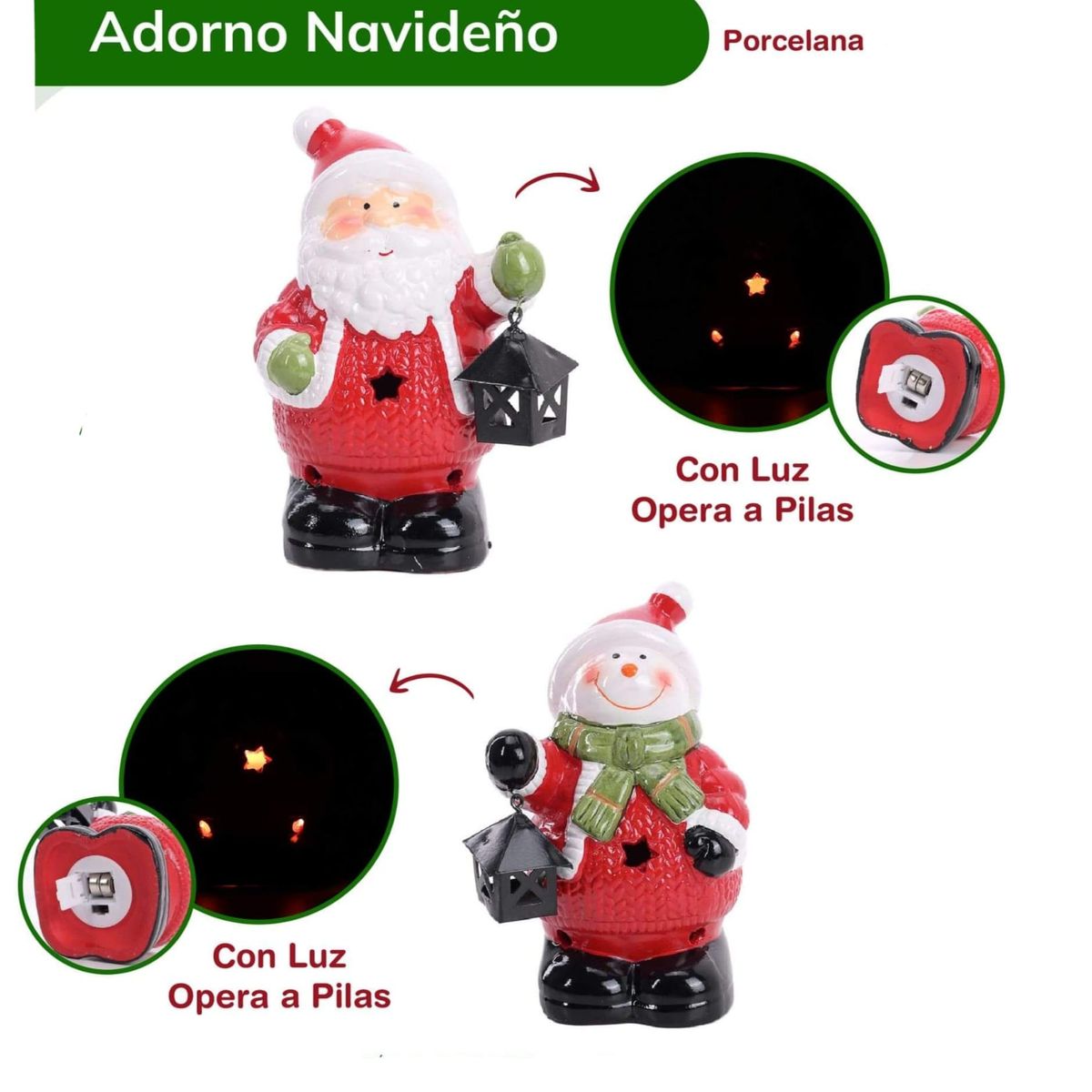 GENERICO - Adorno Navideño de Ceramica con luz Led