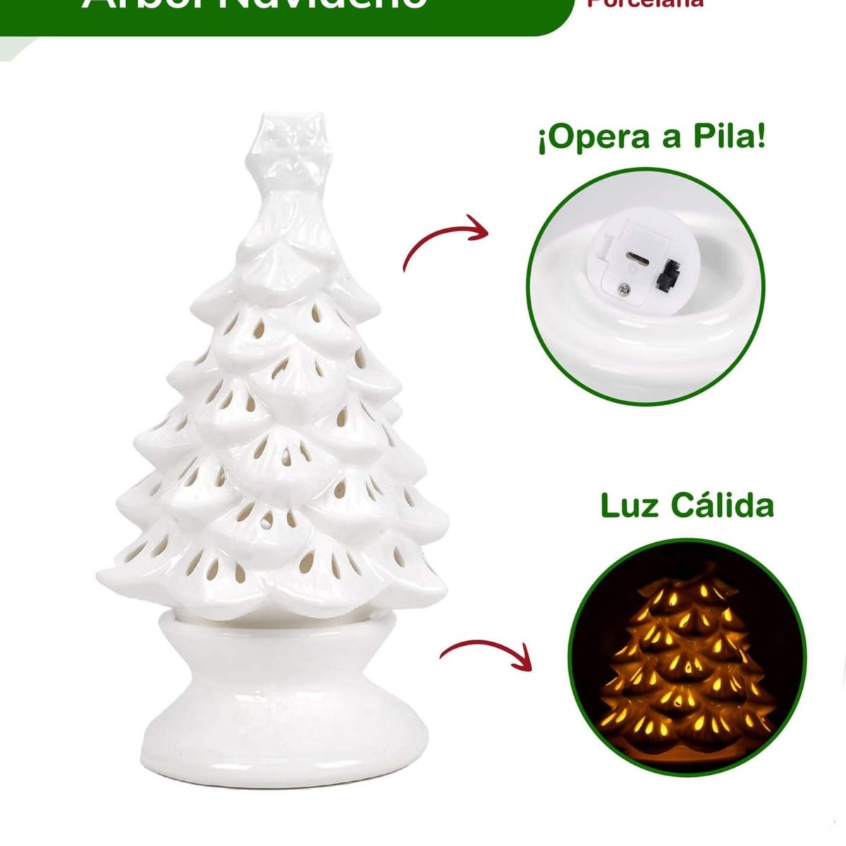 GENERICO - Adorno Navideño de Ceramica con luz Led
