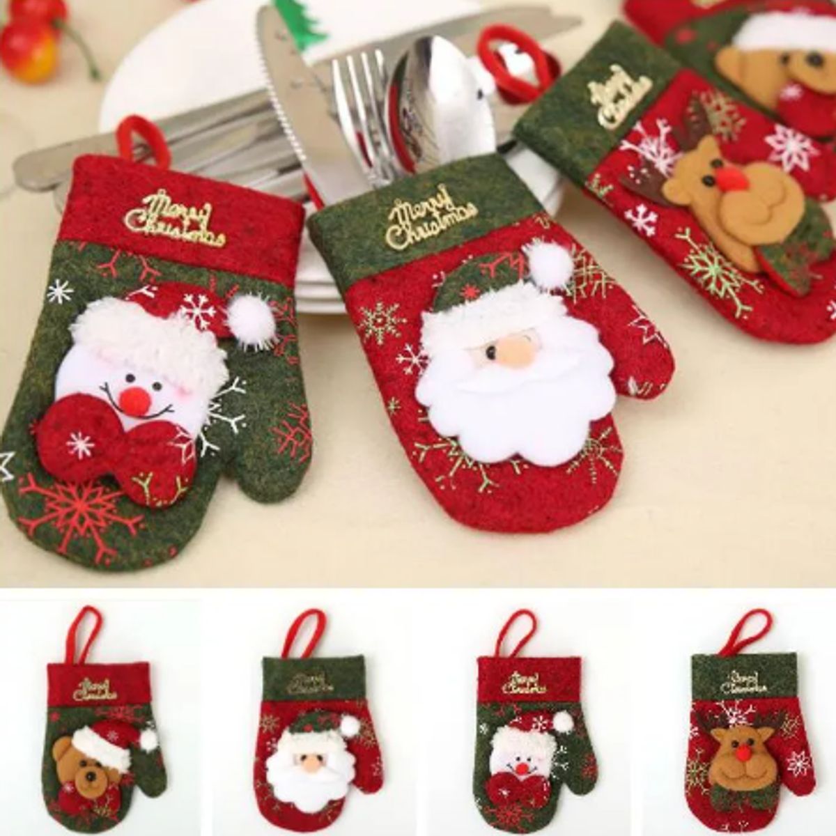 GENERICO - Pack de 4 Porta cubierto Navideño