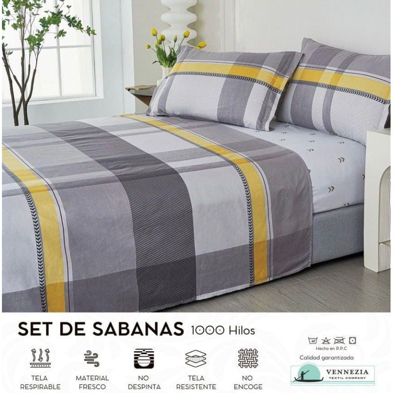 VENECIA - Set de SABANAS + Fundas - EUROPEO 2 Pz 100% Algodón