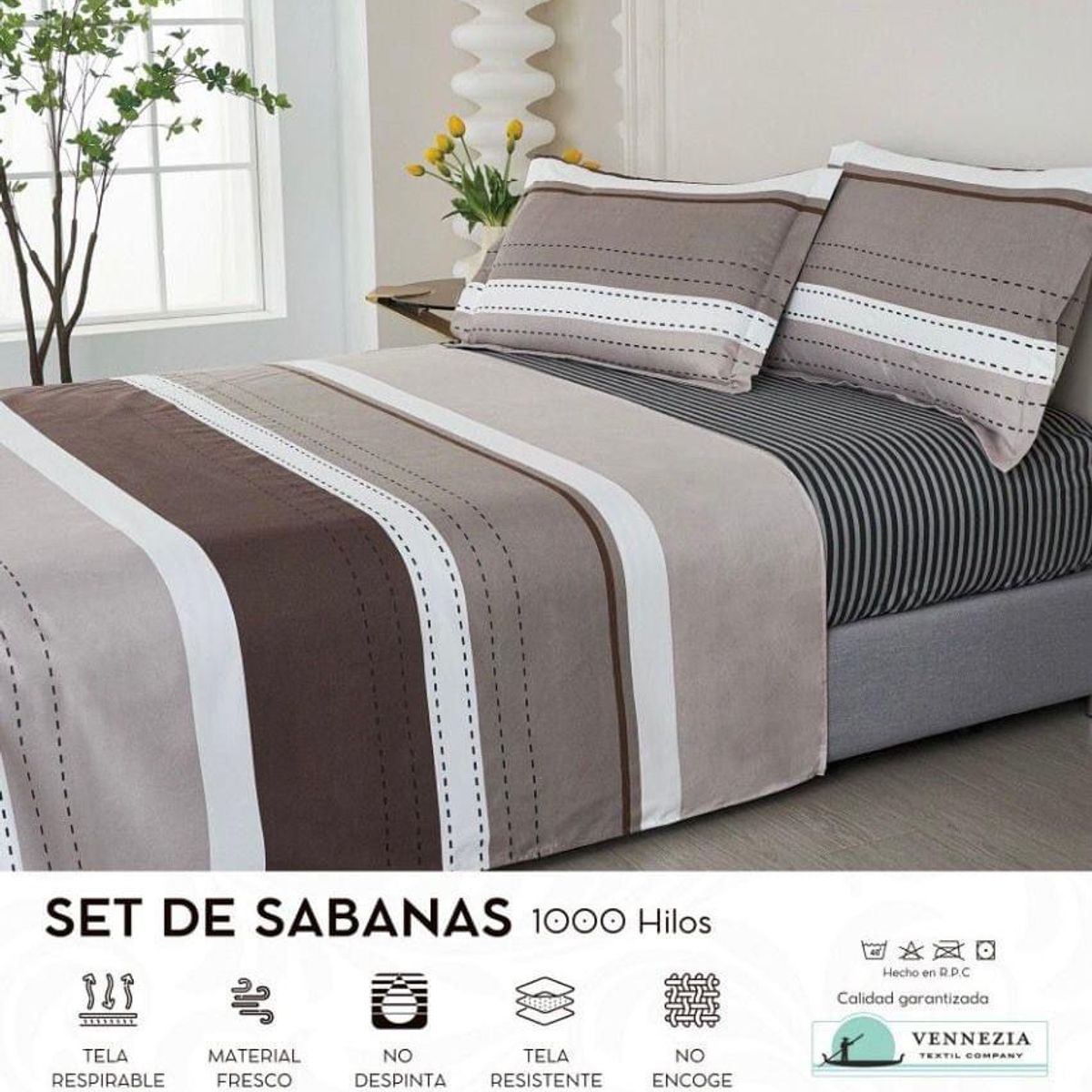 VENECIA - Set de SABANAS + Fundas - EUROPEO 2 Pz 100% Algodón