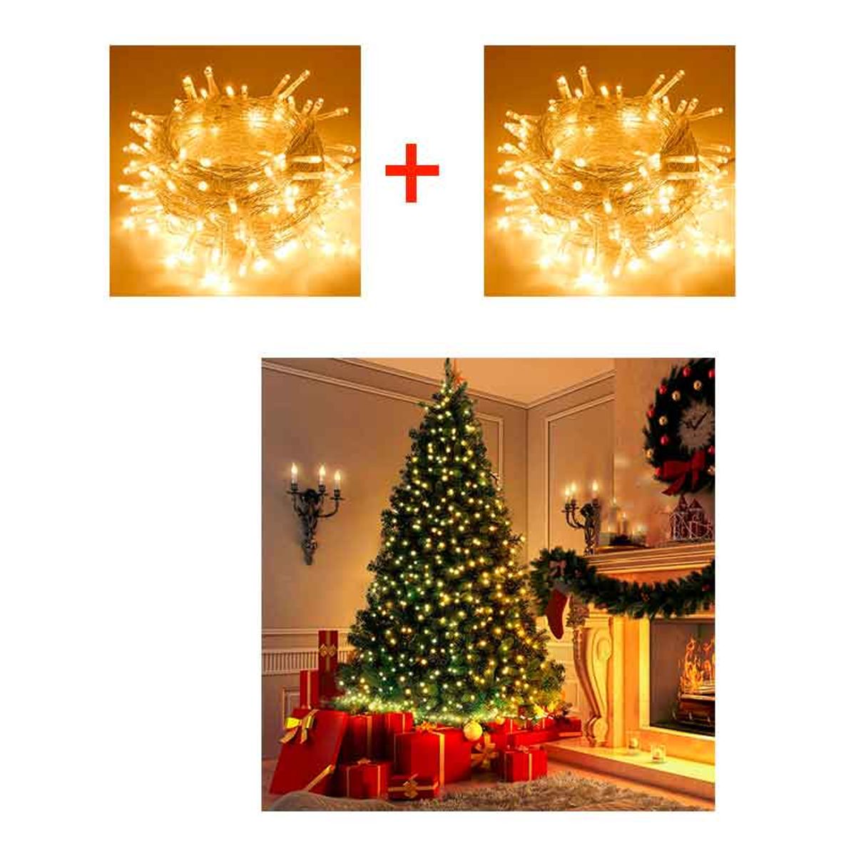 GENERICO - Luces de Navidad led Amarilla 15 mts lineal (pack de 2 uds)