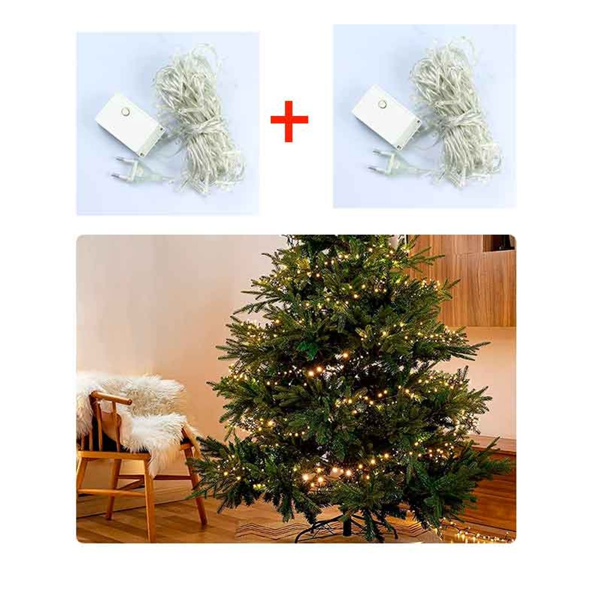 GENERICO - Luces de Navidad led Amarilla 15 mts lineal (pack de 2 uds)