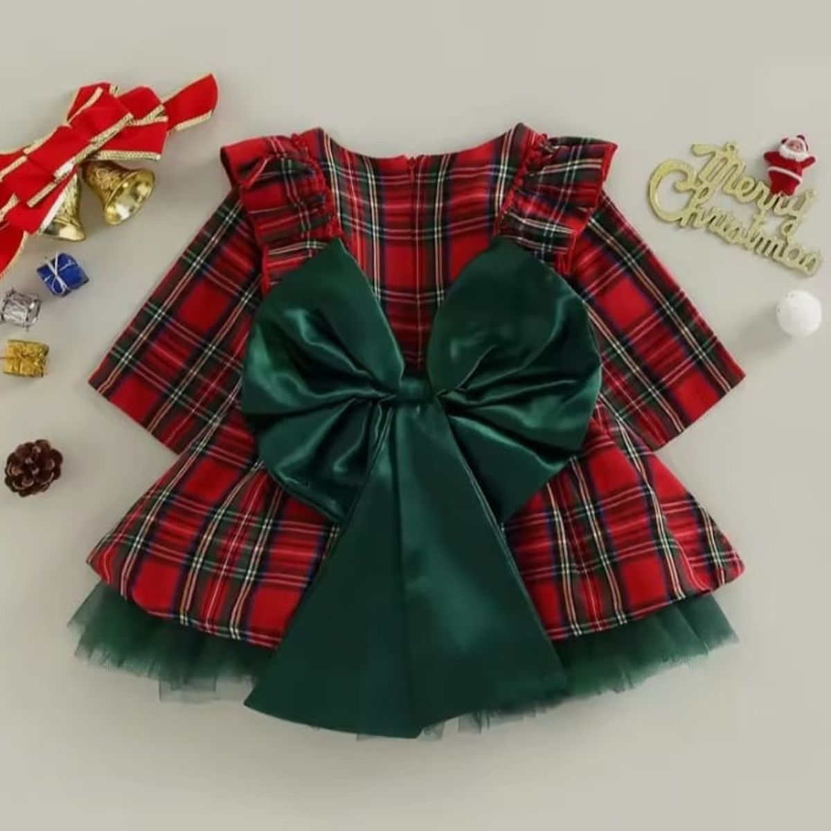 GENERICO - VESTIDO NAVIDEÑO TUL VERDE NIÑA TALLA 8