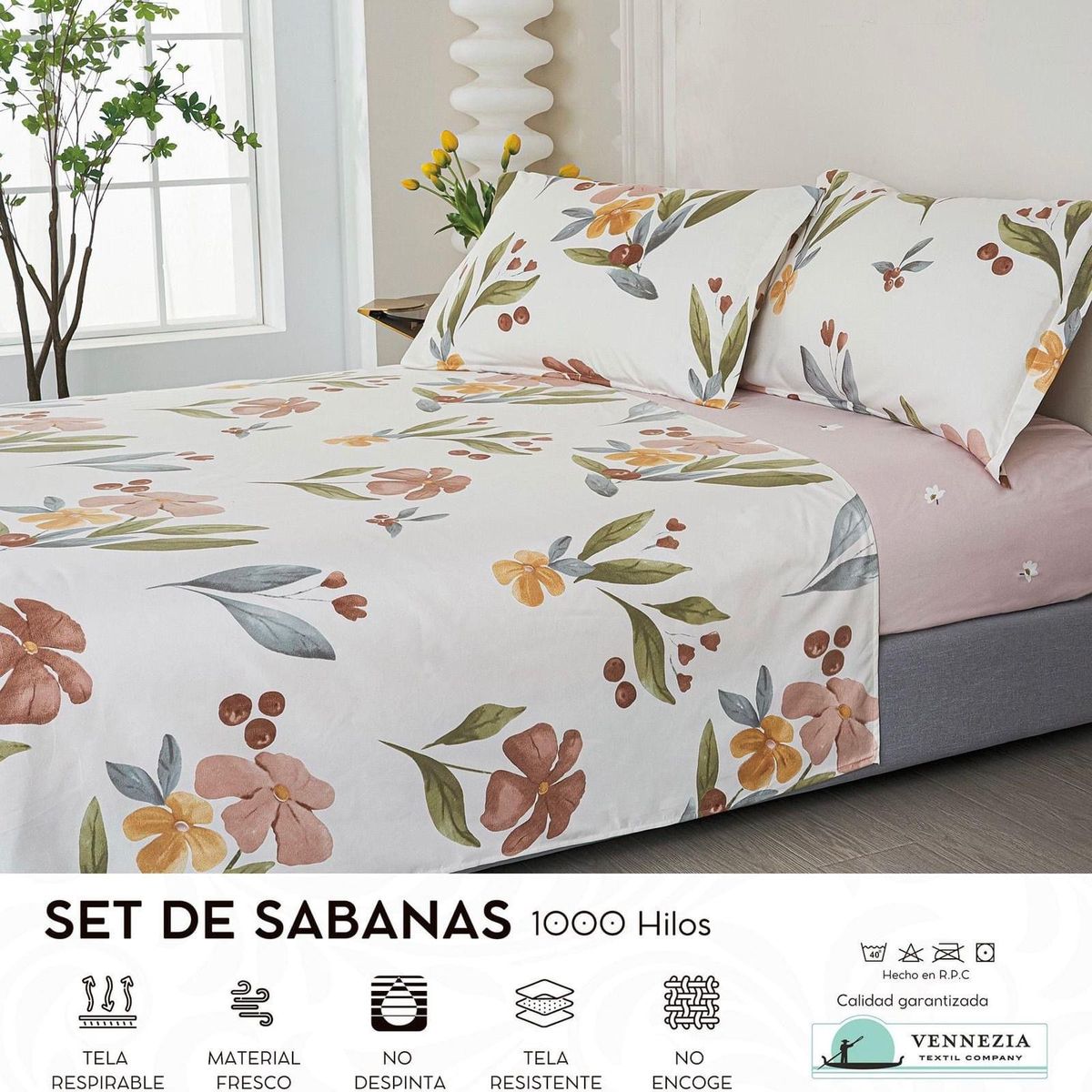 VENECIA - Set de SABANAS + Fundas - EUROPEO 2 Pz 100% Algodón