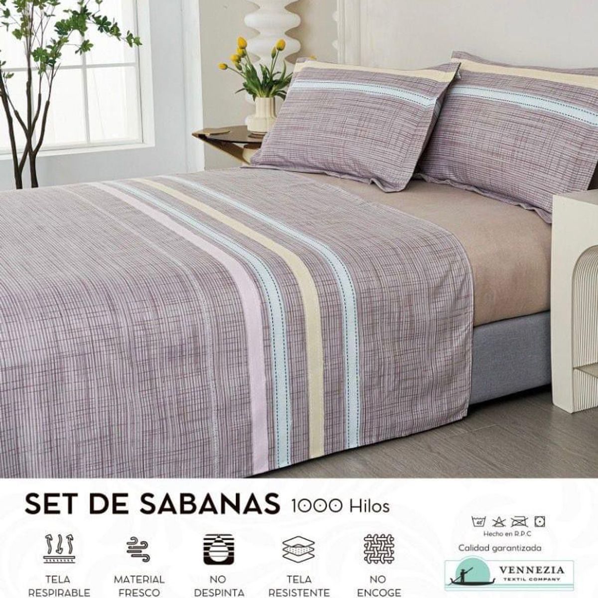 VENECIA - Set de SABANAS + Fundas - EUROPEO 2 Pz 100% Algodón