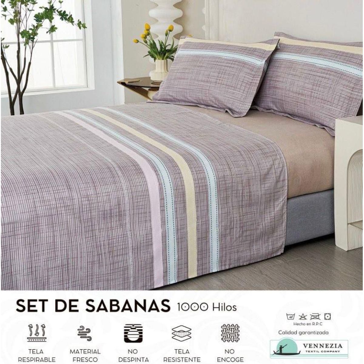 VENECIA - Set de SABANAS + Fundas - EUROPEO 2 Pz 100% Algodón