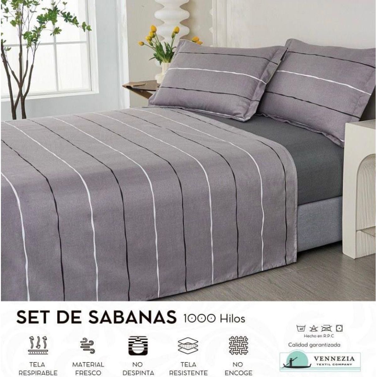 VENECIA - Set de SABANAS + Fundas - EUROPEO 2 Pz 100% Algodón