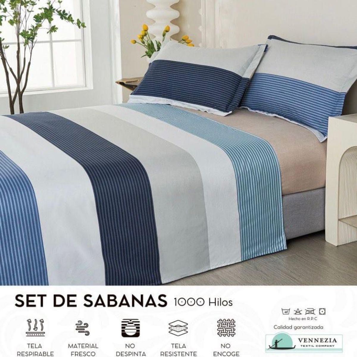 VENECIA - Set de SABANAS + Fundas - EUROPEO 2 Pz 100% Algodón