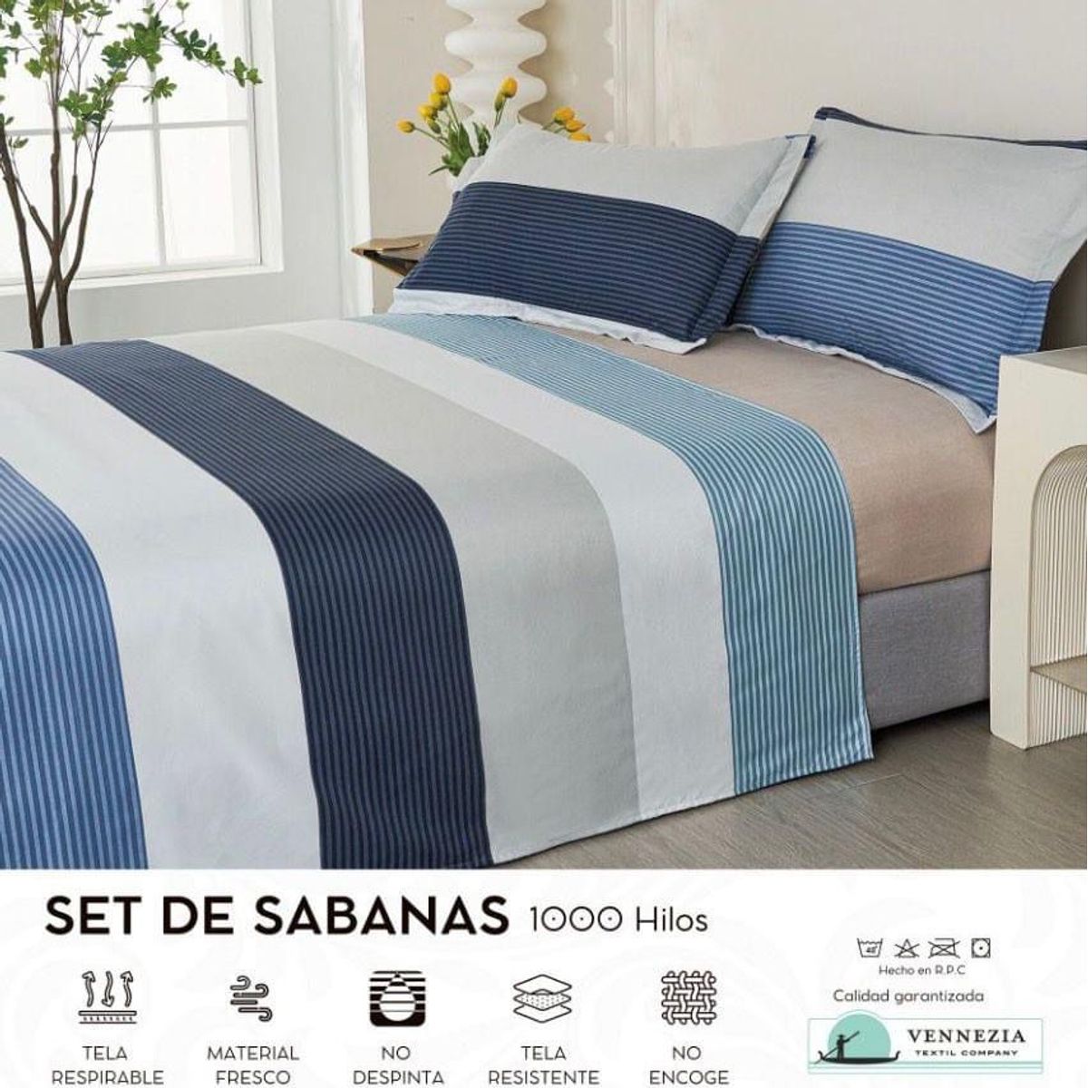 VENECIA - Set de SABANAS + Fundas - EUROPEO 2 Pz 100% Algodón