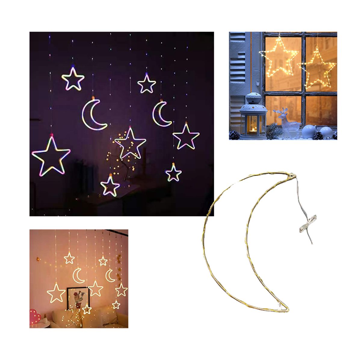 GENERICO - CASCADA CABLE ALAMBRADO media Lunas y estrellas AMARILLAS 3MTS