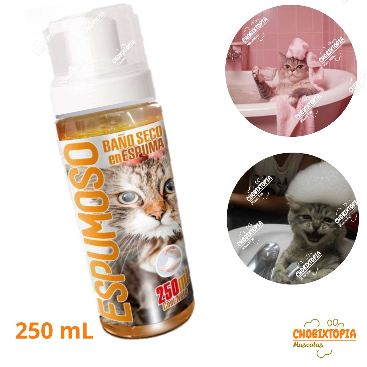 GENERICO - ESPUMA BAÑO EN SECO MASCOTA GATO-RAZA -250 ML