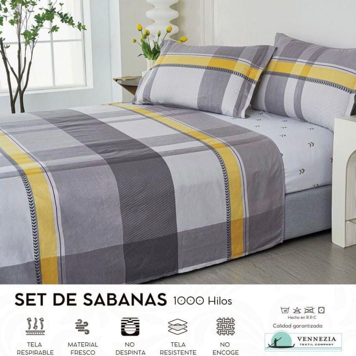 VENECIA - Set de Sabanas QUEEN + Fundas - EUROPEO 100% Algodón