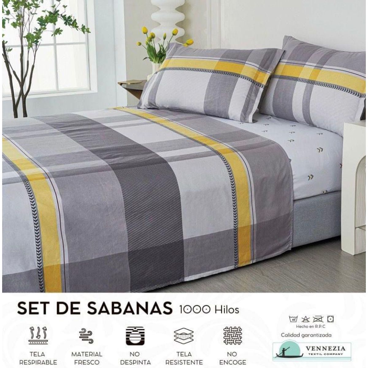 VENECIA - Set de Sabanas QUEEN + Fundas - EUROPEO 100% Algodón