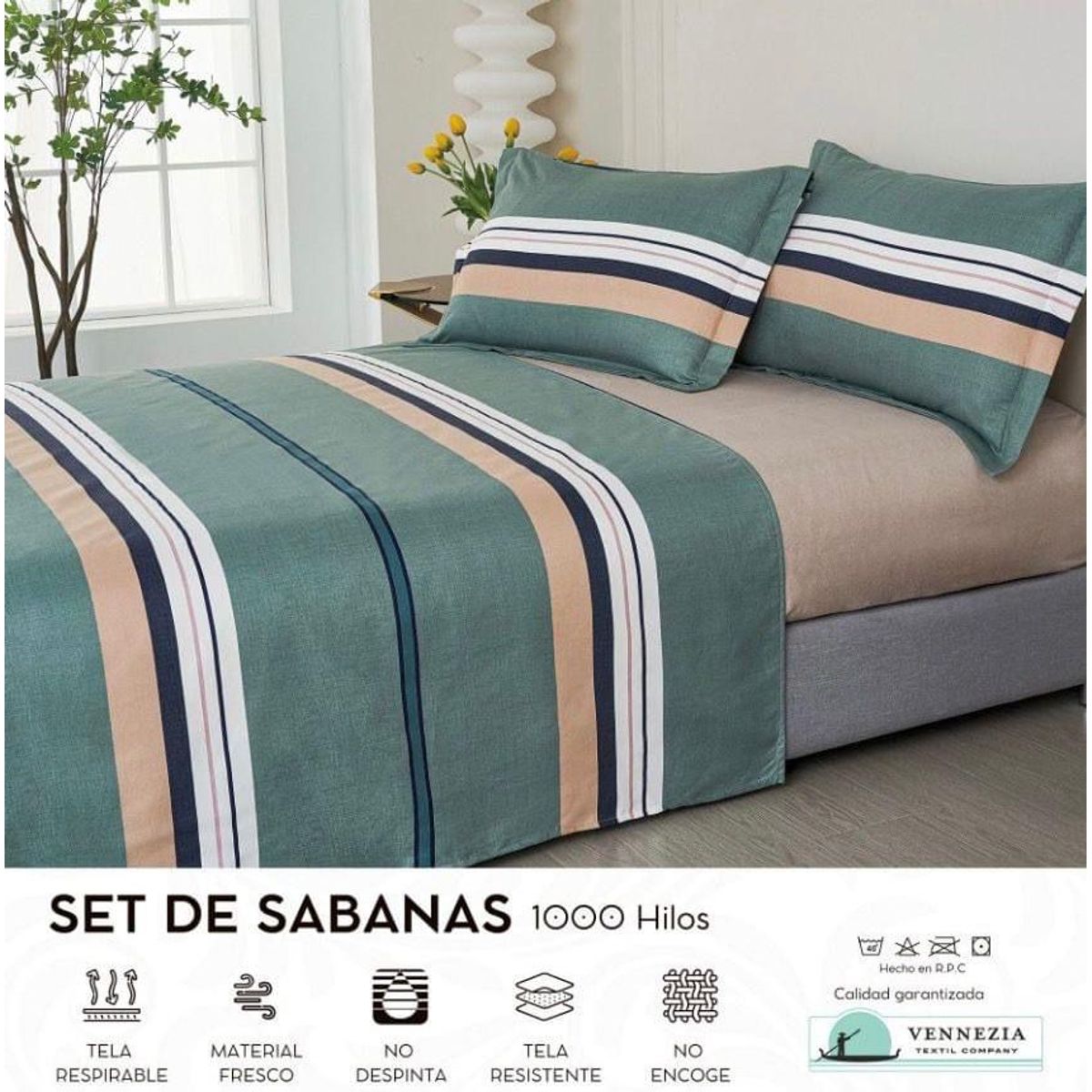 VENECIA - Set de Sabanas QUEEN + Fundas - EUROPEO 100% Algodón