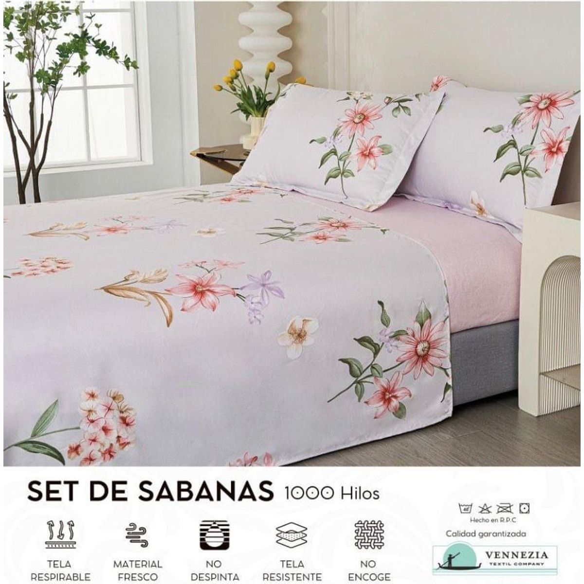 VENECIA - Set de Sabanas QUEEN + Fundas - EUROPEO 100% Algodón